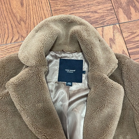 Vero Moda Holly Long Teddy Jacket Brown Small - Picture 3 of 4